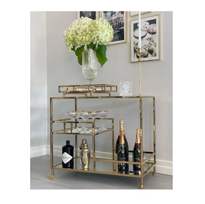 Multi-Tier Gold Bar Cart <b>with</b> <b>Mirror</b> Shelves Large Geometric Gold Drink Trolley <b>with</b> Removable Top Serving Tray - Product Image 3