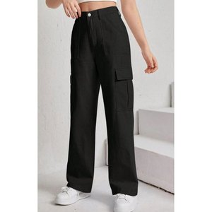 Pantalon cargo en denim noir Y2K coupe ample pour femme, taille haute, extensible, multipoches, style utilitaire décontracté, streetwear, tailles 26 à 40 - Product Image 4