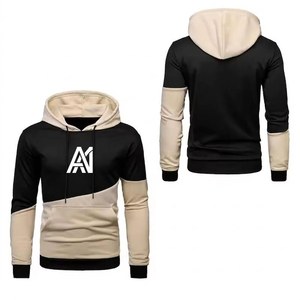 Sudadera con capucha para hombre al por mayor, de color liso con contraste, corte ajustado, mezcla de algodón y poliéster, con paneles cosidos, OEM ODM de fábrica - Product Image 1