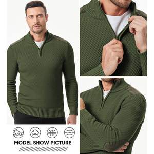 2025 hommes décontracté à manches longues quart Zip câble tricot pull pull col montant Anti-rides caractéristique pour l'automne/hiver - Product Image 4