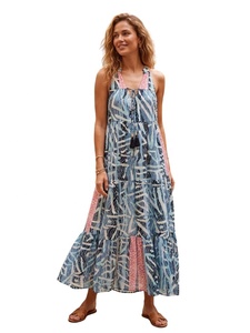 Vestido Largo Bohemio con Cuello en V y Lazo, Estampado Geométrico, Corte A, Holgado, de Seda, Veraniego, Casual, Transpirable, Sin Mangas, Estilo Y2K para Mujer - Product Image 3