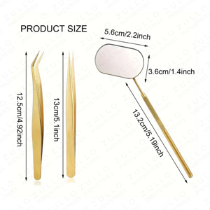 3PCS Stainless Steel Eyelash Tweezers Set with Mirror for Classic Volume <b>Lash</b> Extensions Precision Beauty Tool <b>Kit</b> - Product Image 2