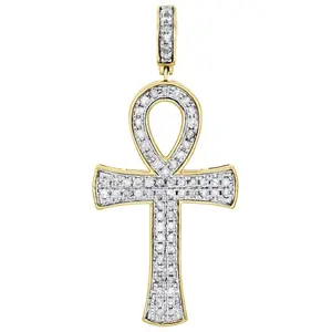 1.02 Carat 10K Yellow Gold Round Shape Diamond Egyptian Eye Cross Pendant