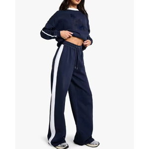 Pantalones Jogger Acampanados de Algodón de Moda con Bolsillos, Cintura Alta, Estilo Drapeado, Etiqueta Personalizada, Pierna Ancha, Holgados - Product Image 4