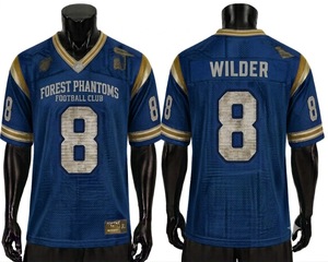 Camiseta de Fútbol Personalizada de Malla, Diseño Forest Phantoms Azul y Dorado, Número 8, Uniforme de Equipo, Transpirable, de Secado Rápido, Ropa Deportiva, Venta al Por Mayor de Fábrica - Product Image 1