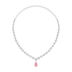 Collar de cadena de tenis nupcial de lujo chapado en oro de 18 quilates con diamantes rosas talla pera para mujer, venta al por mayor - Product Image 1