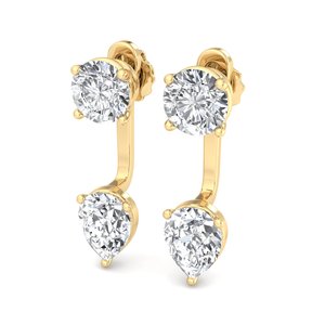 Pendientes de lujo en oro rosa con diamantes redondos y talla pera, minimalistas, dos en uno, joyería de moda para mujer - Product Image 5