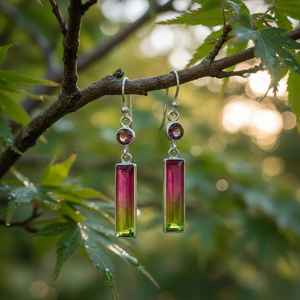 Pendientes de turmalina sandía hechos a mano, plata de ley 925, joyería con piedras preciosas colgantes para mujer, regalo. - Product Image 5