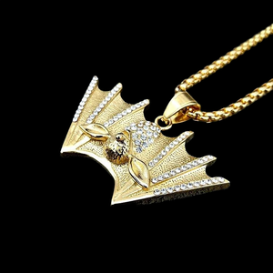 จี้รูปค้างคาวประดับเพชร Jewelux ชุบทอง 22K คริสตัลไรน์สโตน ดีไซน์รูปสัตว์ สไตล์ฮิปฮอป สำหรับทุกเพศ ใส่ได้ทุกวัน จากอินเดีย - Product Image 1