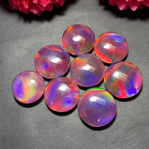 Opale synthétique ronde à dos plat de 8 mm à 22 mm, doublet opale nébuleuse aurore rouge et violet, pierre de feu - Product Image 2