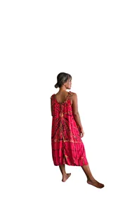 Robe longue d'été en rayonne pour femmes, col rond, rouge et noir, style bohème, tenue décontractée, robe de plage - Product Image 2