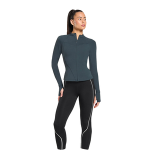 Slim Fit Collar Workout Sport Coat Women full <b>Zipper</b> Nylon Jogger Fitness Jacket with Thumb Holes Quick drying Sport yoga Tops - Product Image 2