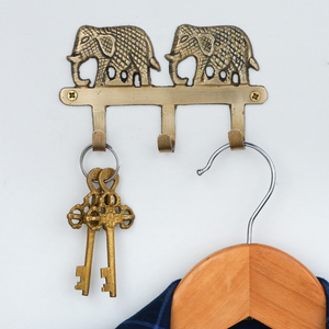 Crochet mural éléphant en laiton doré fait main, patère murale en métal à 3 crochets, motif animal décoratif - Product Image 2
