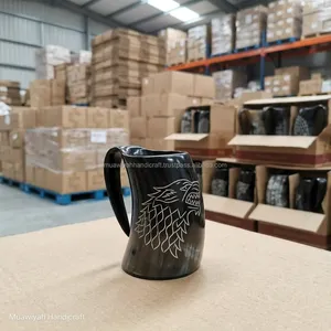 Mug en corne de bœuf sculpté avec motif loup, forme naturelle, thème animalier, pièce d'art de collection, durable, écologique, tasse à boire, chopes - Product Image 4