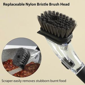 Spazzola per Piatti con Dispenser di Sapone Nero e Manico, Spazzole per Pulizia Cucina, Piatti, Pentole, Padelle e Lavello - Product Image 5