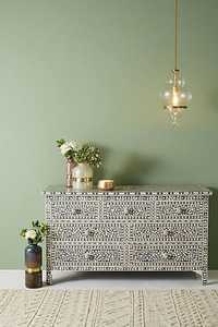 Commode à tiroirs en résine avec incrustations de os, fabriquée à la main, prix de gros, rangement élégant pour la décoration intérieure du salon, style bohème, armoire - Product Image 2