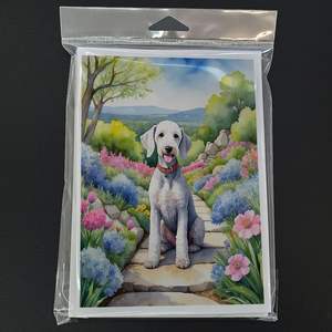 Bedlington Terrier Whimsical Spring Garden Tarjetas de felicitación Paquete de 8 A7 Tamaño 5x7 Tarjetas de nota en blanco con sobres - Product Image 3