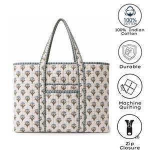 Bolsas de Mano de Algodón con Estampado de Bloques de Jaipur, Estilo Bohemio Premium, Ecológicas, Ligeras, con Cierre Seguro, Multiusos, Ideales para la Playa - Product Image 4