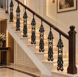 Panel de barandilla de escalera de hierro forjado ornamentado, trabejado decorativo, balaustres metálicos decorativos para renovación de escaleras interiores - Product Image 5