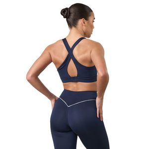 Women's Navy Blue Cross Back Sports <b>Bra</b> Medium Support <b>Stretch</b> Fitness Gym Training Workout Activewear <b>Bra</b> Apparel Wear - Product Image 2