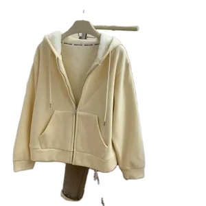 Sudadera con capucha con cremallera y forro polar informal para mujer, cárdigan abierto de cuello alto grueso de gran tamaño para Otoño Invierno, característica sostenible - Product Image 1