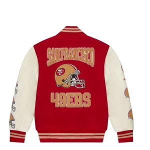 Red <b>White</b> Football Inspired Varsity <b>Jacket</b> Chenille Patch Wool Leather Letterman <b>Jacket</b> - Product Image 3