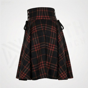 Mini-jupe plissée taille haute à carreaux pour femme, en laine, style vintage avec lacets, collection automne - Product Image 3