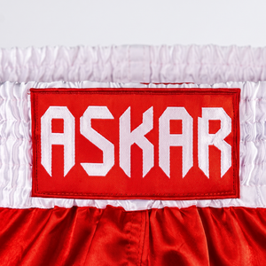 กางเกงมวยไทยสีแดง Askar สำหรับผู้ชาย ทรงปกติ พิมพ์ลายด้วยความร้อน ทนทาน ผลิตจากโพลีเอสเตอร์ แห้งเร็ว น้ำหนักเบา - Product Image 3