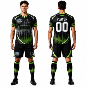 Uniforme de football de qualité supérieure avec logo personnalisé et imprimé géométrique, col en V, manches courtes, respirant, séchage rapide - Product Image 1