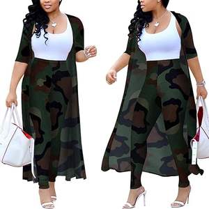 Conjuntos de 2 Piezas de Cárdigan Largo Estampado de Moda para Mujer, Conjunto de Abrigo de Manga Larga y Pantalones - Product Image 1