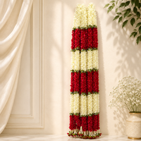Guirnalda de Flores Artificiales Rojas y Blancas Hecha a Mano, Corona Decorativa para Boda, Decoración del Hogar, Estilo Clásico, Paquete Individual