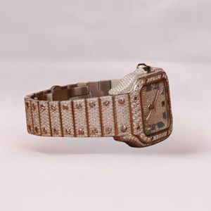 Montre-bracelet élégante marron avec bracelet orné de diamants, cadran analogique carré, mouvement à quartz en moissanite et finition raffinée - Product Image 2