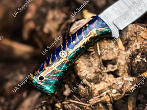 มีด EDC ใบมีดเหล็กดามัสกัสคมกริบ ด้ามจับรูปทรงกรวยสน จับถนัดมือ ขนาด 8 นิ้ว ขายดี - Product Image 5