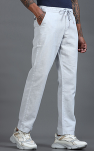 Premium Cotton <b>Trousers</b> For <b>Men</b> Off <b>White</b> Solid Regular Fit Casual Woven Pants For Comfortable Everyday Wear And Summer Styling - Product Image 2