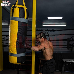 Sac de frappe lourd en cuir bicolore jaune et noir, personnalisé avec logo OEM, vide, pour entraînement de fitness, MMA, kickboxing, gym, usage intensif - Product Image 4