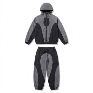 New Sales Custom Logo Grey Men's Nylon <b>Wind</b> <b>Breaker</b> Black Panel With Pants Set For Summer Quick Dry Set Streetwear Zipper Jacket - Product Image 1
