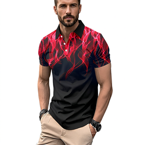 Polo de Manga Corta para Hombre, Negro con Estampado Rojo, Impresión Digital, Informal, Tejido Transpirable de Poliéster - Product Image 2