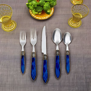 Ensemble de couverts en acier inoxydable de 5 pièces avec poignées enduites bleues modernes au design argenté élégant - Product Image 1