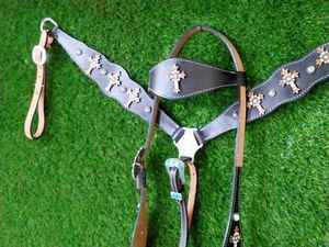 Ensemble serre-tête et col de poitrine Western haut léger en cuir de vachette de qualité supérieure tendance conceptions de perles personnalisées pointe de cheval saisonnière - Product Image 2