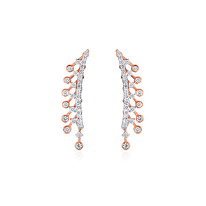 14K Rose Gold Diamond Ear Climber Earrings Round Brilliant Cut Lab Grown Diamonds Curved Leaf Design Fashion Jewelry for Women - Product Image 1