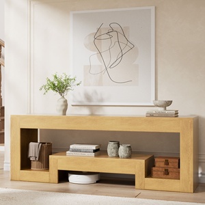 Support <span class=keywords><strong>TV</strong></span> LED personnalisable, console <span class=keywords><strong>TV</strong></span> en bois naturel de 54,3 pouces avec compartiments de rangement, centre de divertissement pour jeux - Product Image 1