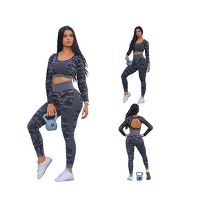 Ensemble de yoga pour femmes 2 pièces, séchage rapide, respirant, écologique, grande taille, logo uni sur le devant, haute qualité, Spandex/Polyester, col rond - Product Image 5