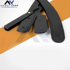 Rasoir droit professionnel en acier inoxydable, design noir élégant pour un rasage précis, coiffure, salon de barbier, toilettage - Product Image 2