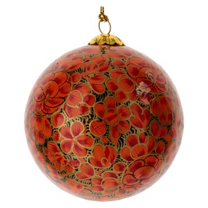 Handmade Paper <b>Christmas</b> Ball Ornament Red Floral Design <b>Gold</b> Accents Traditional Hanging <b>Decorative</b> Sphere Environment-Friendly - Product Image 4