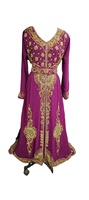 Robe de soirée caftan au sol fabriquée à la main tissu Georgette brodé avec décoration de perles de paillettes de cristal