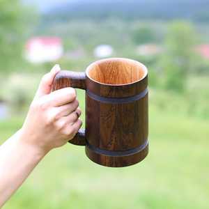 Mug à café en bois de luxe avec poignée, style vintage, durable, taille personnalisable - Cadeau pour hommes, papa, amis, famille, utilisation en fête, prix bas - Product Image 1
