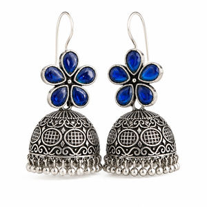 Blue Onyx Flower Oxidized <b>Silver</b> Brass Trendy Drop <b>Earrings</b> for Women Party Wholesale Supplier - Product Image 1