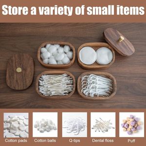 Acacia Wood Eco-Friendly Modern Multifunction Bathroom <b>Storage</b> Jars Double-Layer Canisters for Cotton for Floss Picks Home - Product Image 4