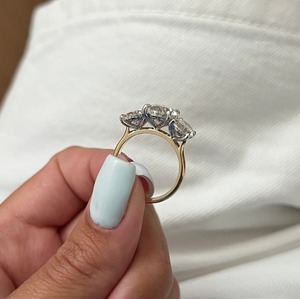 Luxury 5 Carat Oval E VVS2 IGI Certified Lab Grown Diamond Three <b>Stone</b> Engagement <b>Ring</b> 14K <b>Two</b> Tone Gold - Product Image 3