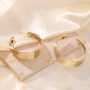 Boucles d'oreilles PRAO Bold & Gold Layered Hoops anti-ternissement Fashion - Product Image 2